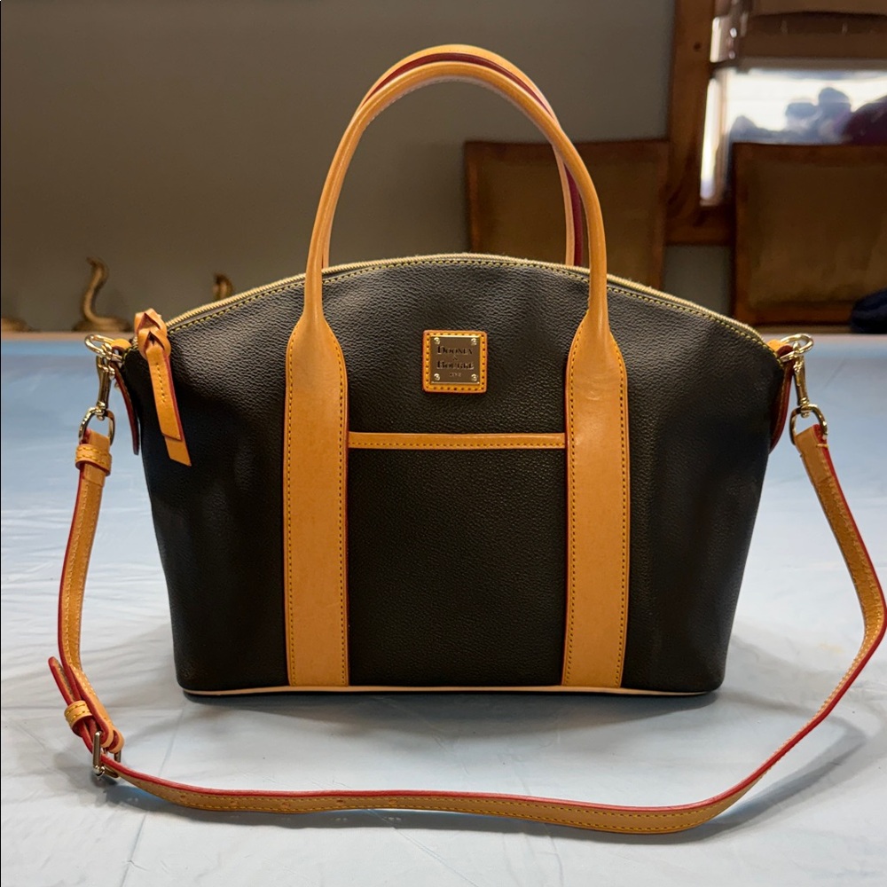 Dooney & Bourke Black and Tan Satchel